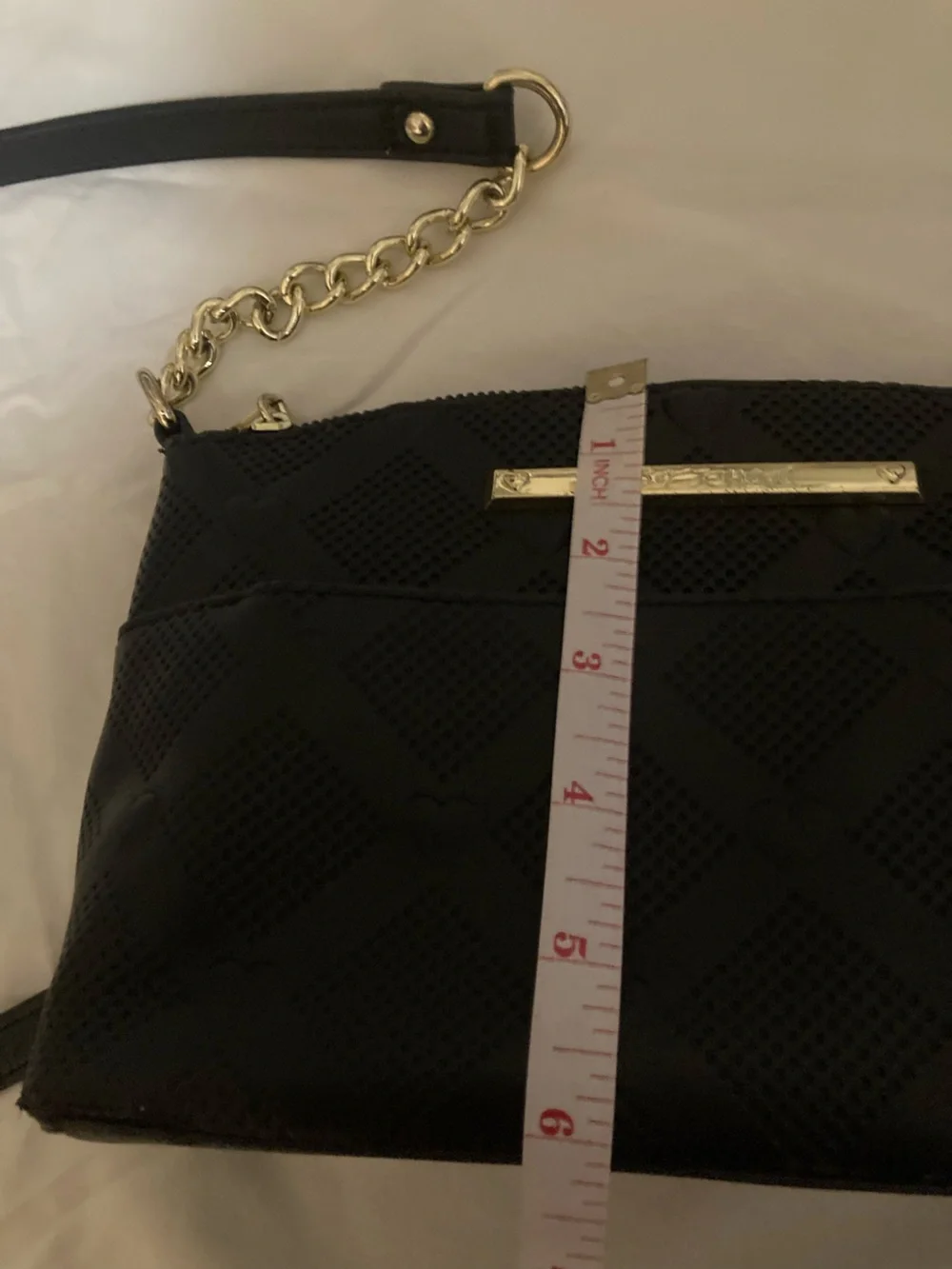 Betsey Johnson Black Heart Embossed Crossbody Bag with Gold Chain